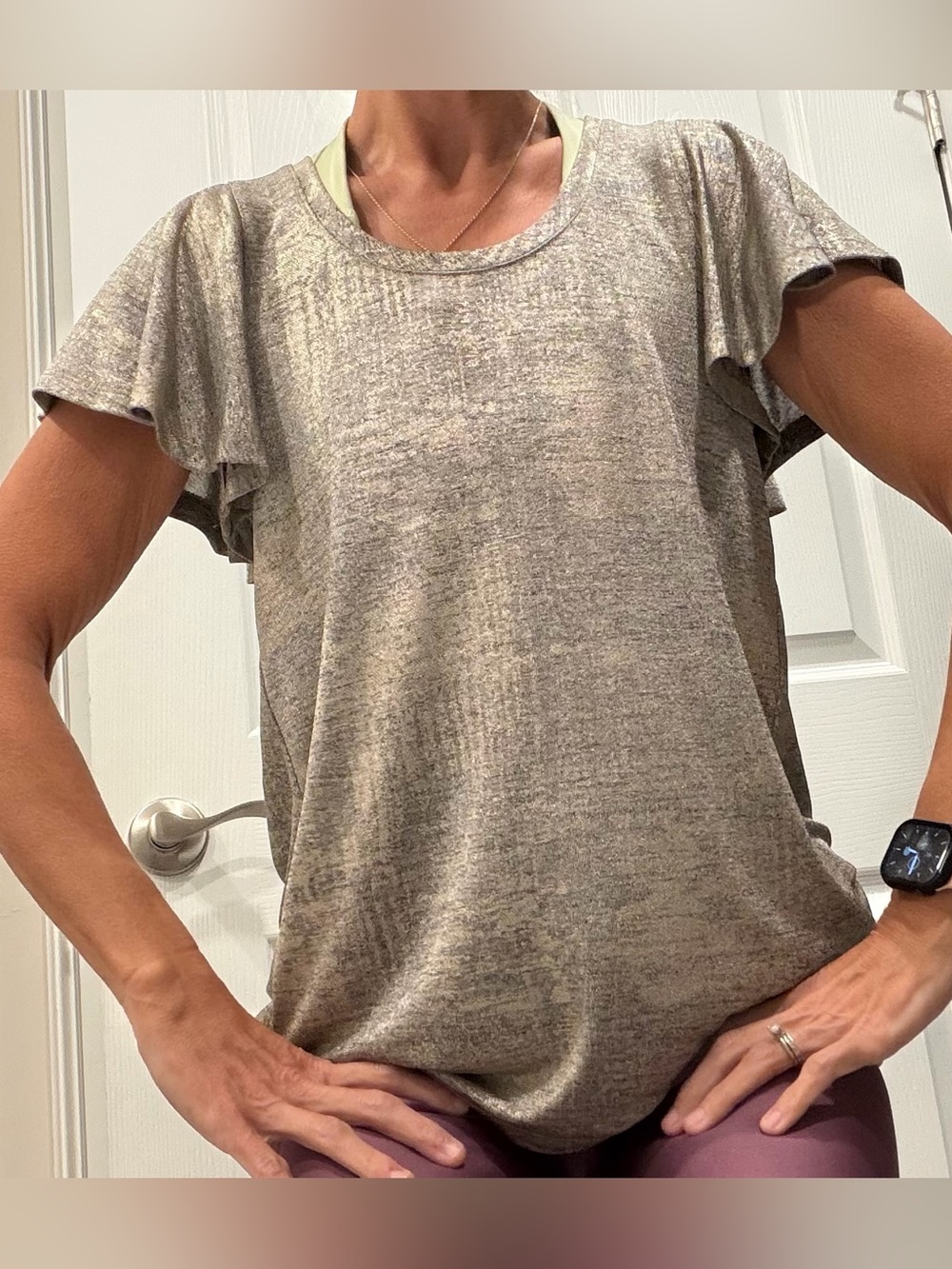 Anthropologie Heathered Taupe Flutter Sleeve Short Sleeve Top